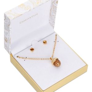 Charter Club gold-stone crystal acorn pendant necklace & stud earrings set